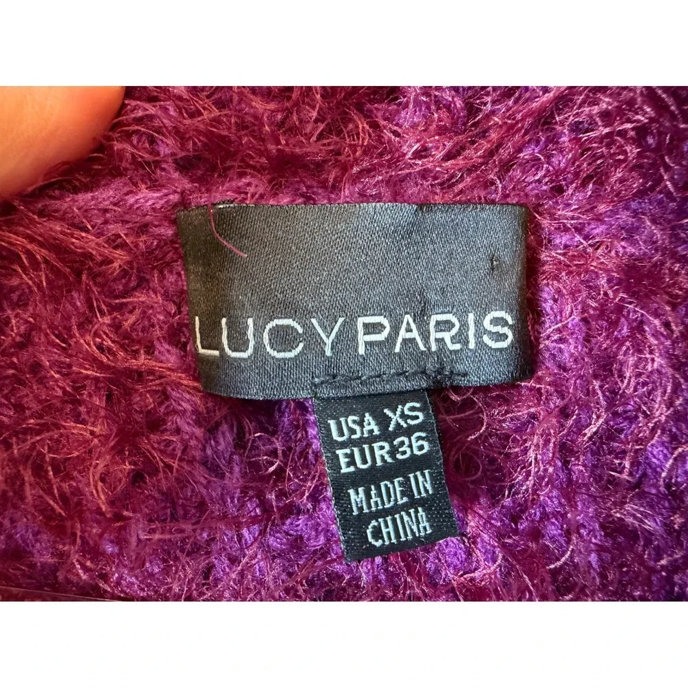Lucy Paris Cowl Neck Sweater Womens XS Magenta Excellent Fuzzy Eyelash Knit
